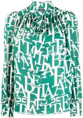 Elisabetta Franchi Logo Lettering Bow-Detail Blouse