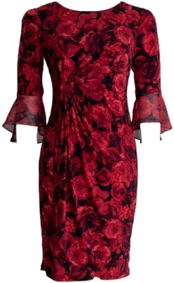 Connected Floral-Print Flounce-Sleeve Sheath Dress
