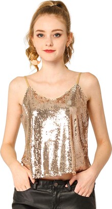 Allegra K Women's Sequined Vest Shining Camisole Club Party Sparkle Cami Top Green 16