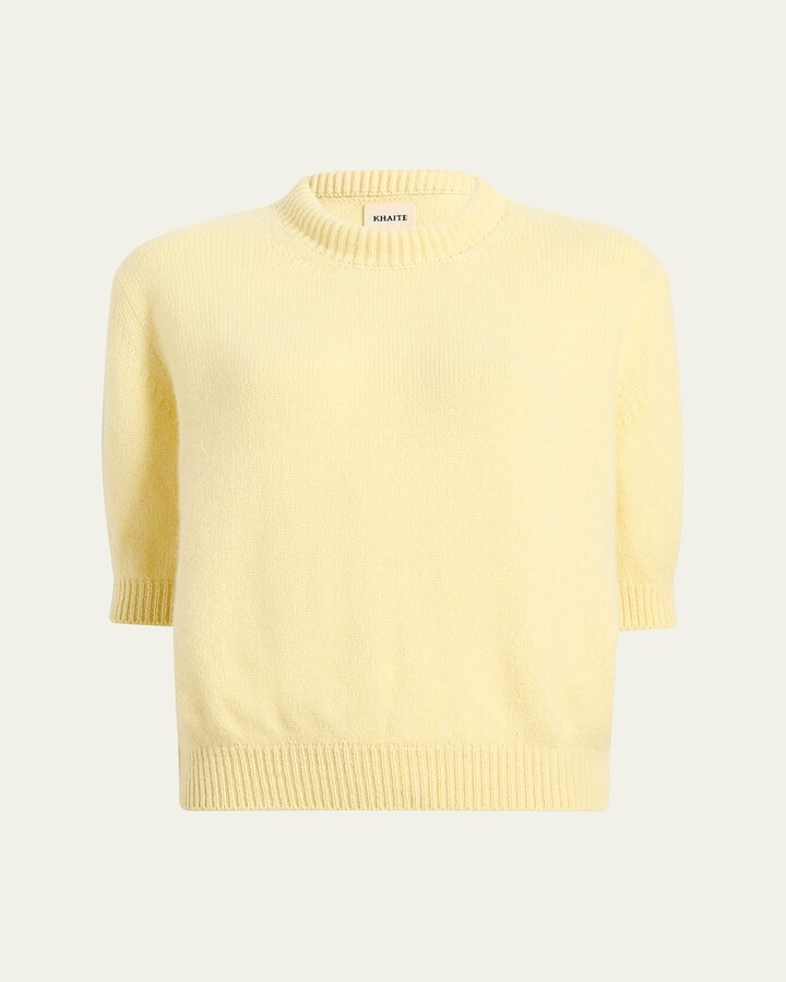 KHAITE Davin Short-Sleeve Cashmere Sweater