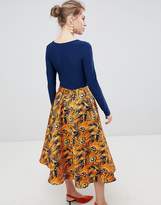 Thumbnail for your product : Traffic People Midi Dress With Contrast Printed Skirt