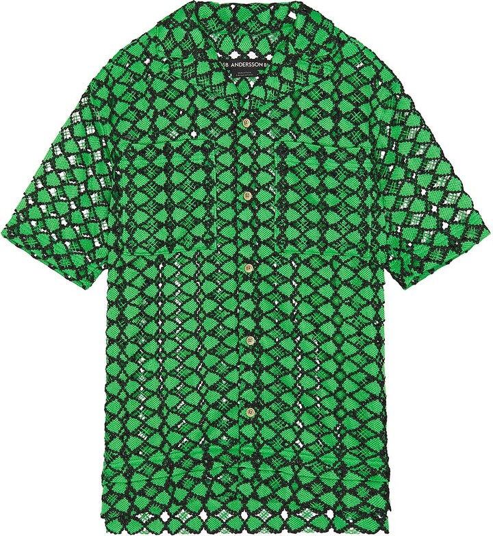 ANDERSSON BELL Letto Sheer Open Collar Shirt in Green