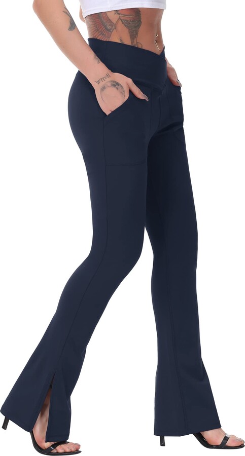 LUYAA Bell Bottom Pants for Women Tummu Control Butt Lifting Workout Pants  Women Tummy Control Navy Blue L - ShopStyle