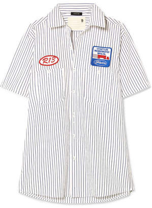 R 13 Appliquéd Striped Cotton-poplin Shirt - Navy