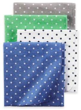 Carter's Cotton 4-Pack Boys Blankets in Blue Green Grey Stars