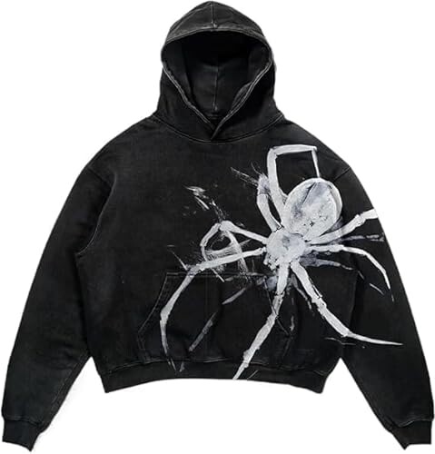 ISMT TZ TM Y2K Halloween Skull/Spider Print Hoodie Men's Casual Gothic Hooded Sweatshirt Fashion Tops Harajuku (Spider