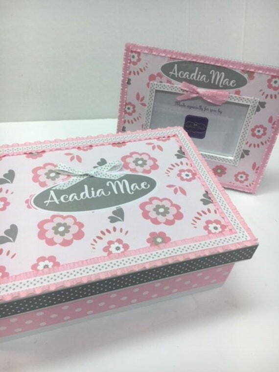 Etsy Pink & Gray Flowered-Gift Set Of Flowered Frame Memory Box
