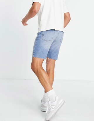 Topman slim denim shorts in mid wash - ShopStyle
