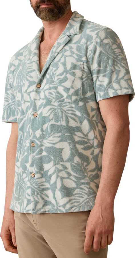 Faherty Men's Cabana Towel Terry Shirt, Small, Poolside Foliage Teal