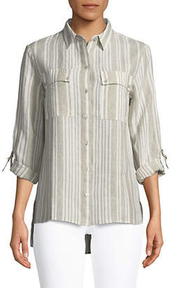 Jones New York Striped Linen Button-Down Shirt