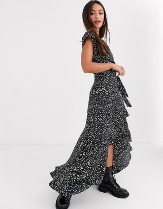 New Look ruffle sleeve wrap dress in polka dot