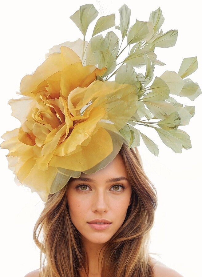 Etsy Old Gold Olive Green Kentucky Derby Ascot Fascinator Hat Floral Rose Headband Race Day Outfit Headwear Tea Party Polo Wedding Formal Oaks