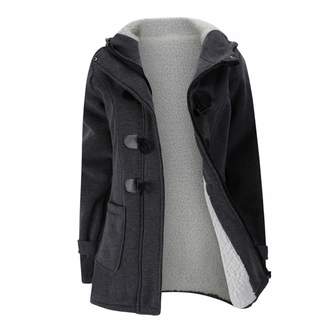FANTIGO Womens Fashion Wool Blended Classic Hooded Pea Coat Jacket S