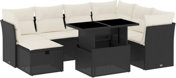 VidaXL vidaXL8PiecePatioSofaSetwithCushionsBlackandCreamPolyRattan