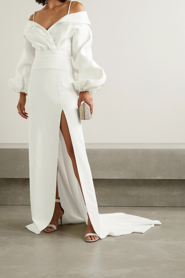 Brandon Maxwell Cold-shoulder Twill And Crepe Gown - Ivory