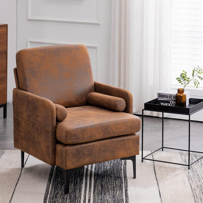 25" W 23" D Rustic Comfy Cross Legged Reading Chair, Upholstered Cozy Sofa Armchair Corner Accent Chair for Living Room, Bedroom, Modern Office Sittin