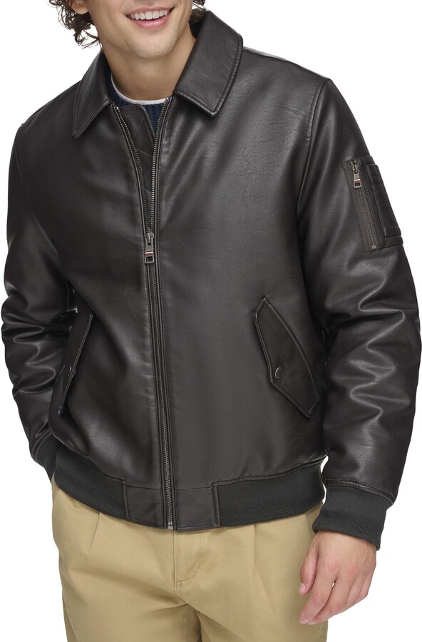Tommy Hilfiger TH Monogram Leather Varsity Jacket - ShopStyle