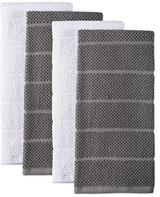 DII 100% Cotton Ultra-Absorbent Cleaning Drying Luxury Chef Terry Dish Towels for Everyday Kitchen Basic 16 x 26" Set of 4- Gray