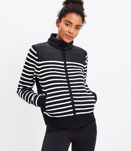 LOFT Lou & Grey Striped Puffer Back Sweater Jacket - ShopStyle