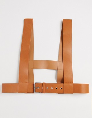ASOS DESIGN faux leather chest harness in tan