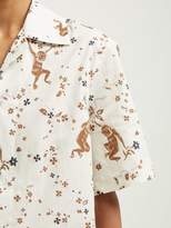 Thumbnail for your product : Edward Crutchley Monkey-print Short-sleeved Cotton Shirt - Womens - Cream