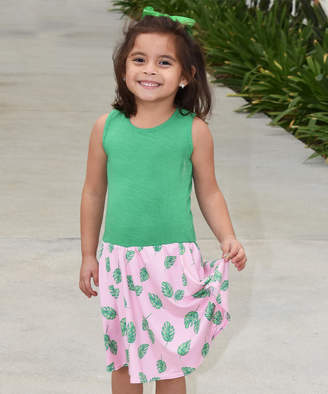Beary Basics Pink & Green Banana Leaves Drop-Waist Dress - Toddler & Girls