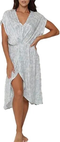 J Valdi Women's Twist Midi Lagoon Dress Swim Cover Up Small Blue