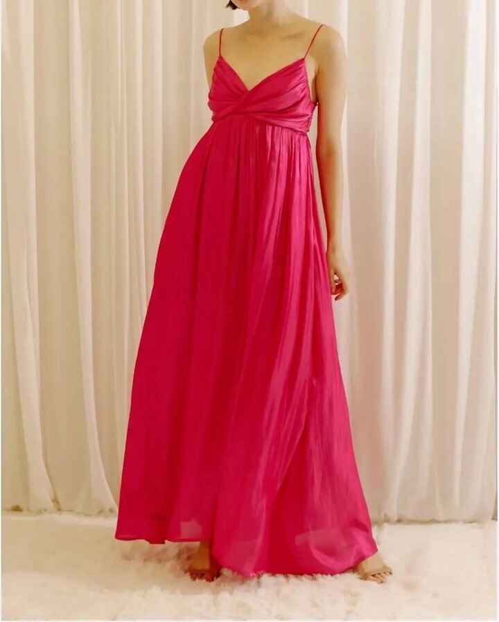 STORIA Satin & Crepe Maxi Dress In Fuschia