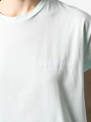 Balmain flocked-logo cropped T-shirt