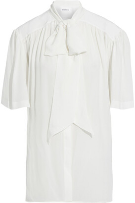 Balenciaga Pussy-bow gathered silk crepe de chine blouse - ShopStyle Long  Sleeve Tops