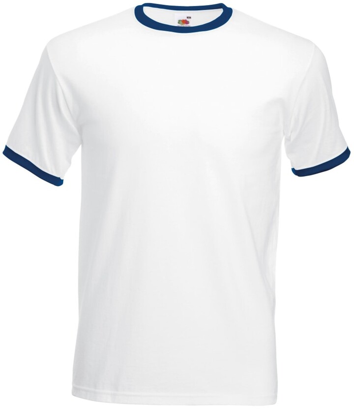 Fruit of the Loom Mens Ringer Short Sleeve T-Shirt (White/Navy) - ShopStyle