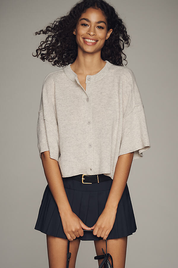 By Anthropologie The Goldie Crew-Neck Cashmere Cardigan Sweater