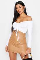 Thumbnail for your product : boohoo Slinky Rouched Front Off Shoulder Bodysuit