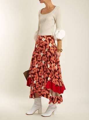 Toga Abstract Floral Print Panelled Midi Skirt - Womens - Red