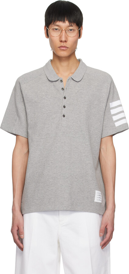 Thom Browne Gray Cotton 4-Bar Short Sleeve Polo