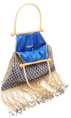 My Beachy Side - Aphrodite Rattan-handle Beaded Crochet Bag - Blue Multi