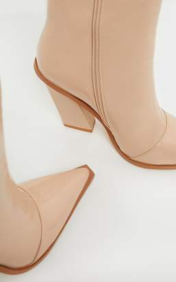 PrettyLittleThing Nude Patent Western Ankle Boot