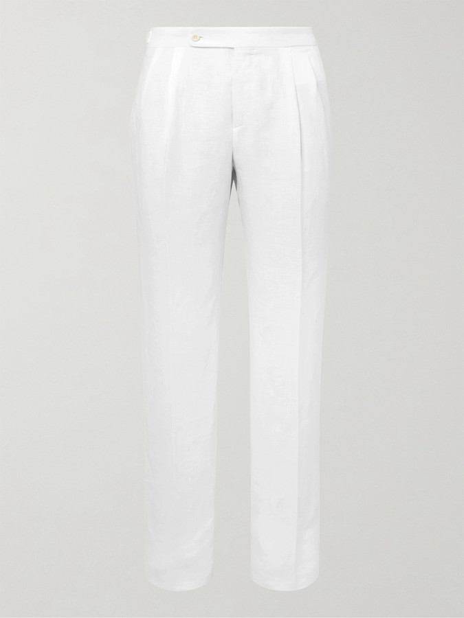 tapered white linen trousers