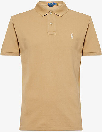 Polo Ralph Lauren Mens Tan/Crm Pp Custom Slim-Fit Embroidered-Logo Cotton Polo Shirt M
