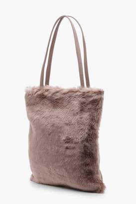 boohoo Rose Faux Fur Shopper Bag