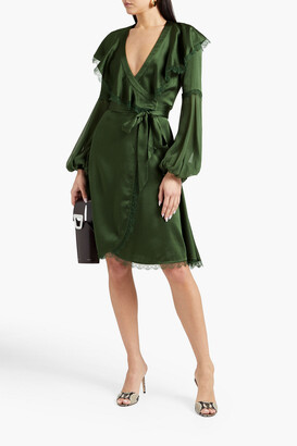 Agent Provocateur Sage georgette-paneled hammered silk-blend satin wrap dress