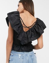 Thumbnail for your product : ASOS DESIGN plunge top with ruffle detail in taffeta