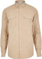 Thumbnail for your product : River Island Mens Dark beige brushed flannel two pocket shirt