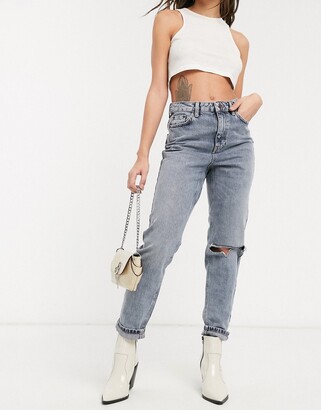 Topshop double knee rip mom jeans in smoke - ShopStyle