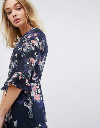 Oasis Floral Fluted Sleeve Midi Dress
