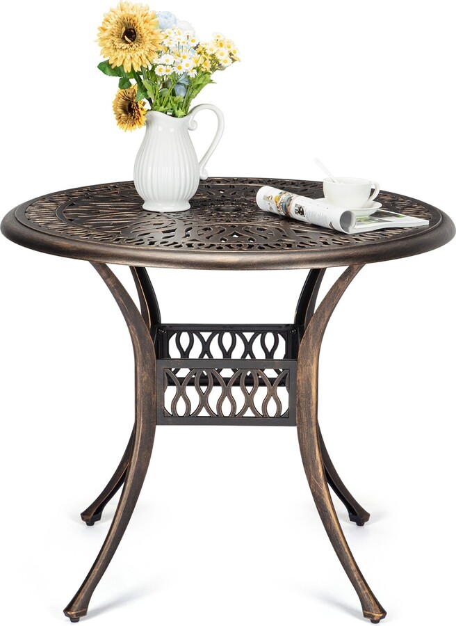 Alkmaar Patio Bistro Table,Cast Aluminum Bistro Table with Umbrella Hole, Outdoor Round Patio