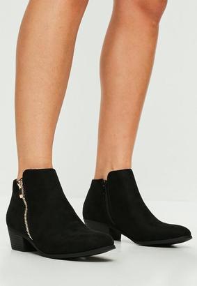 Missguided Black Side Zip Ankle Boots, Black