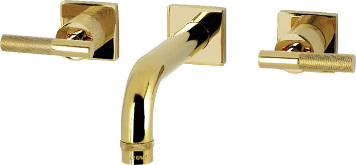 Kingston Brass KS6122KNL Convergent Double-Handle Wall Mount Bathroom Faucet with Knurled Handle, Polished Brass