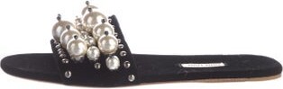 Miu Miu Faux Pearl Accents Velvet Slides
