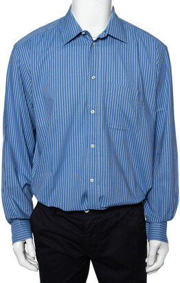 Valentino Chemises Vintage Blue Striped Cotton Button Front Shirt XXL -  ShopStyle